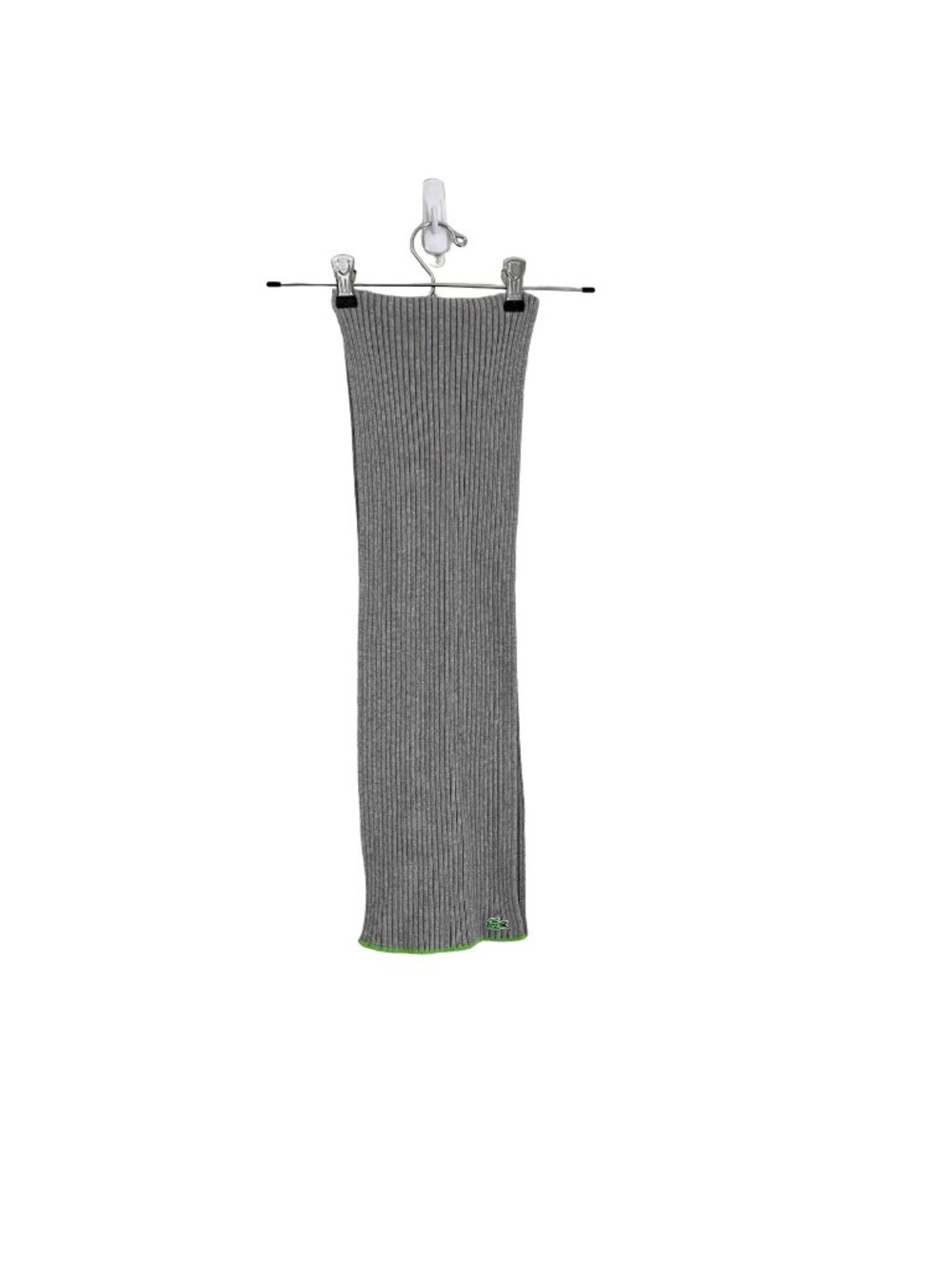 Lacoste Mens Gray Lime Green Trim Ribbed Wool Blend Rectangle Scarf
